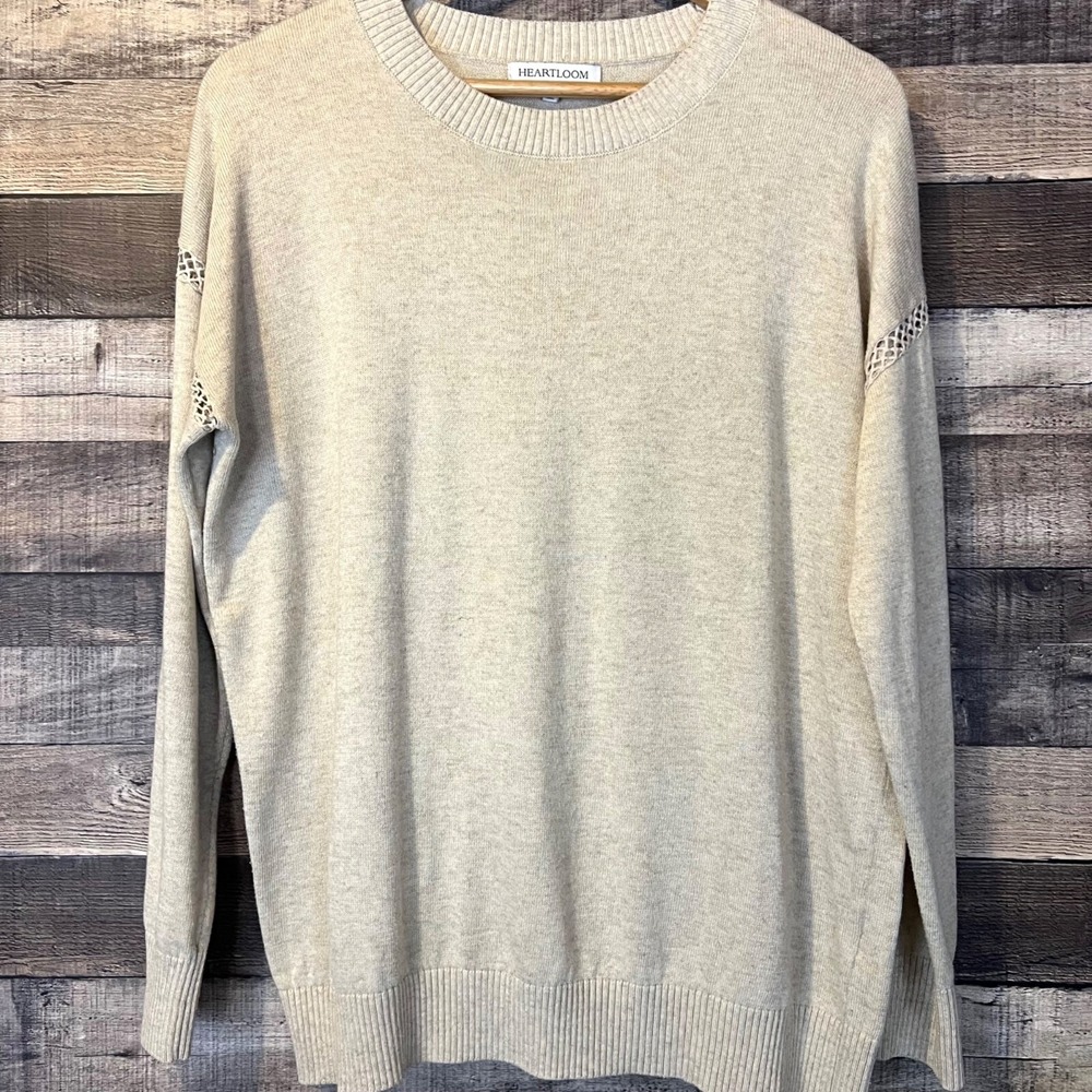 Heartloom Cream Wool Blend Sweater L Minimalist Classic Neutral Comfy Cozy